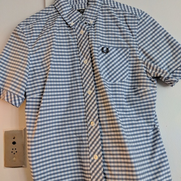 Fred Perry Tops - FRED PERRY Blue Gingham Button Down UK 12/M